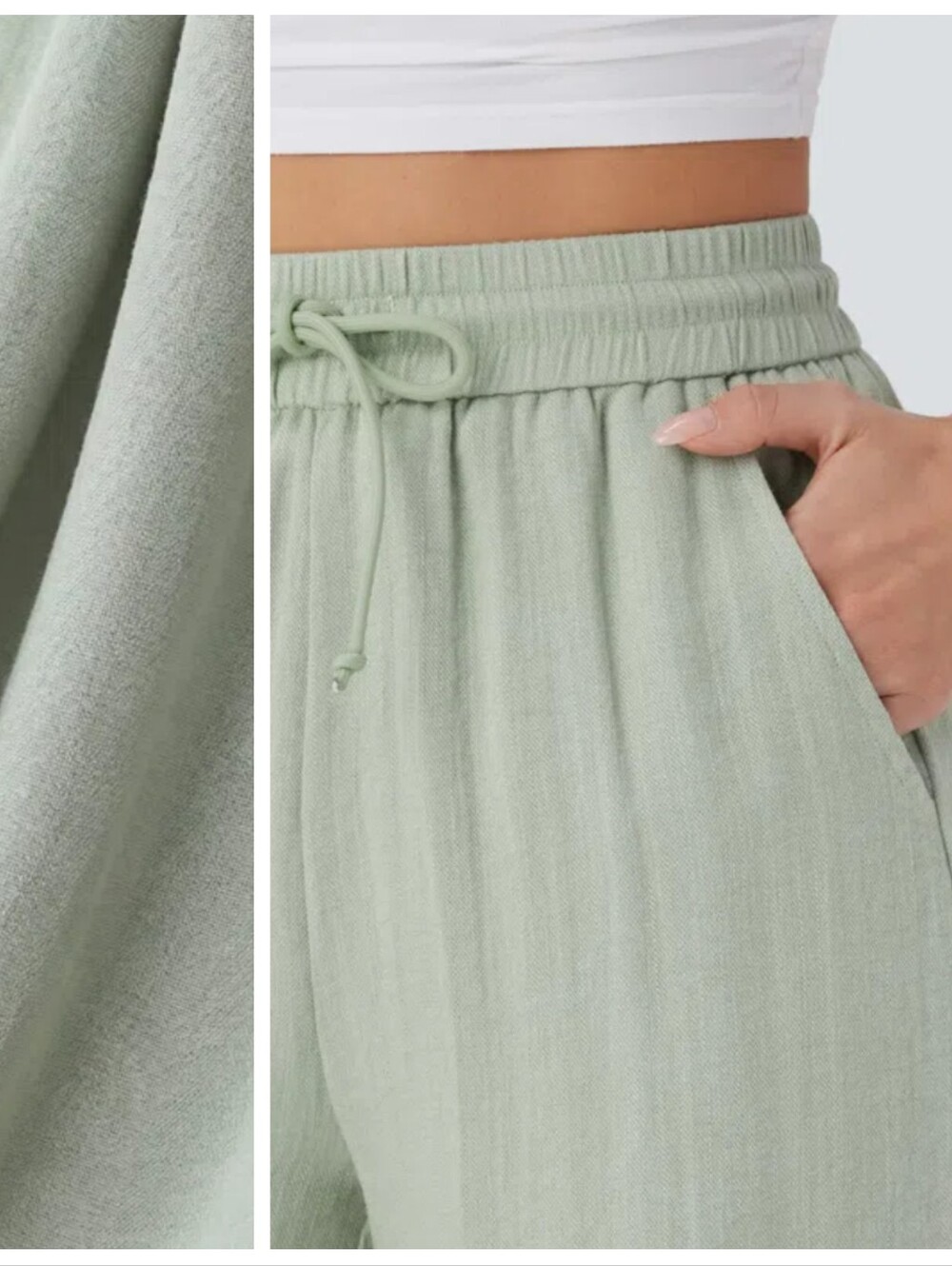 HALARA High Waisted Drawstring Wide Leg Baggy Linen-Feel Pants Women's Large - Picture 3 of 9